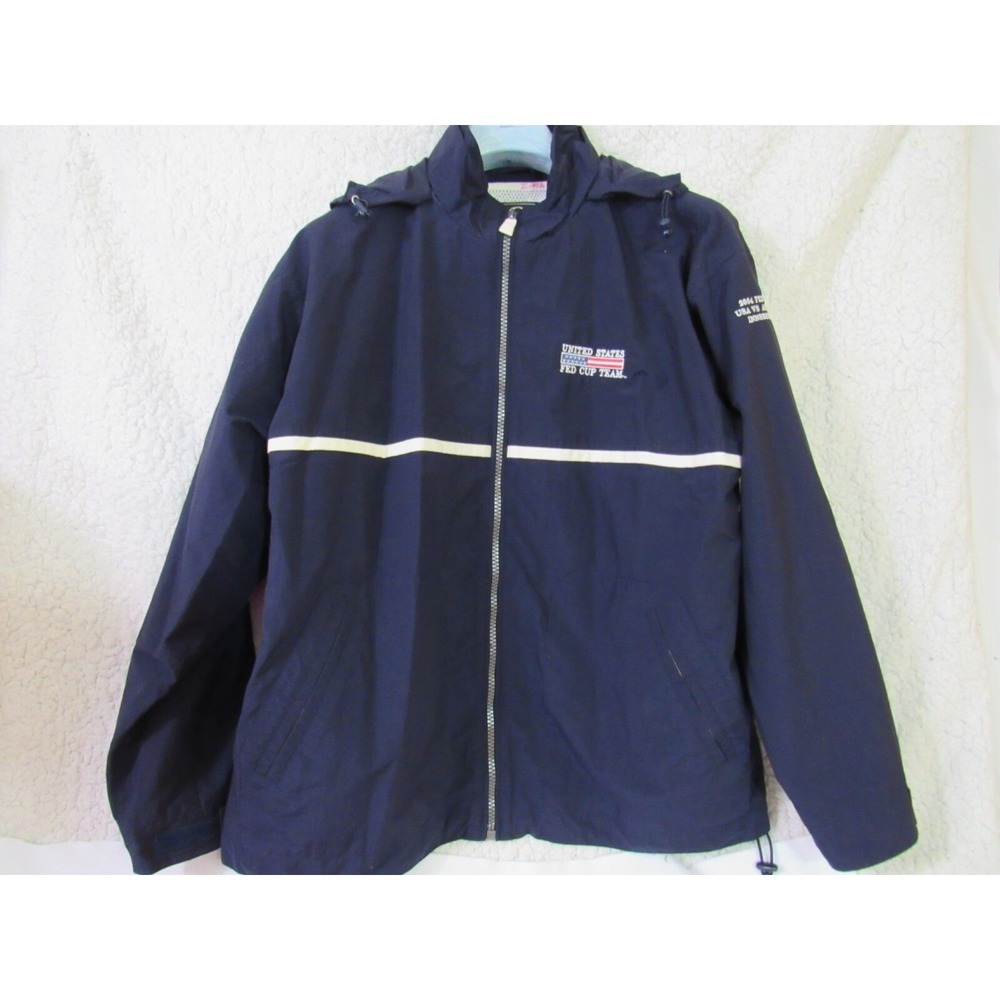 2004 Fed Cup US vs Austria Tennis Blue Mens Jacket L Logo Full Zip Hood